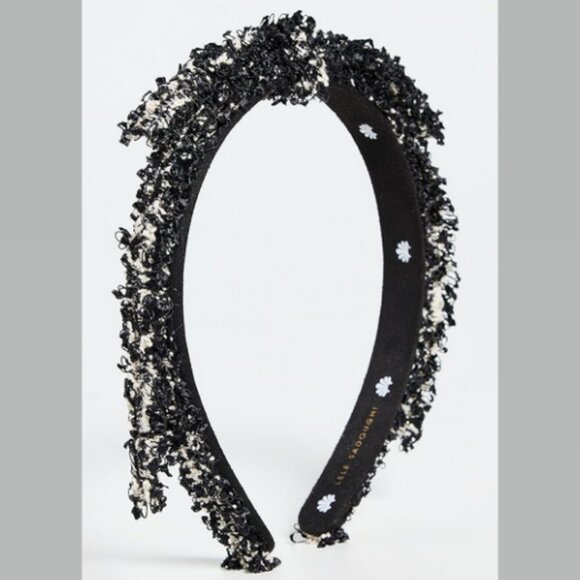 Lele Sadoughi Tweed Bardot Ribbon Headband Slim in Jet NWT - Picture 2 of 14